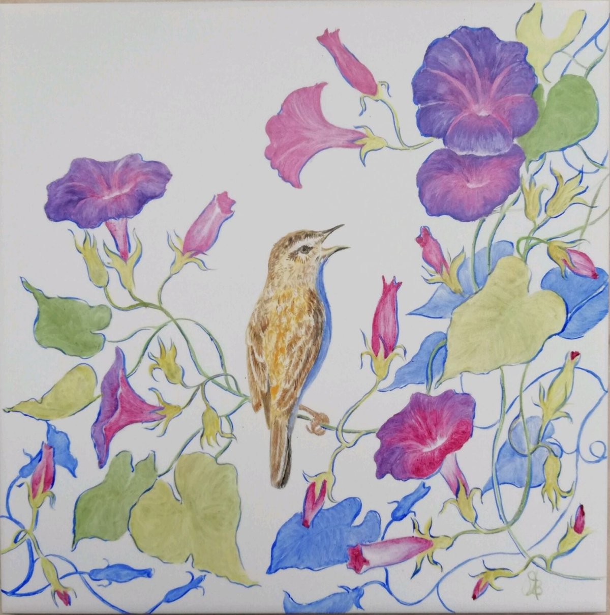 Керамическая плитка с птичками и цветами