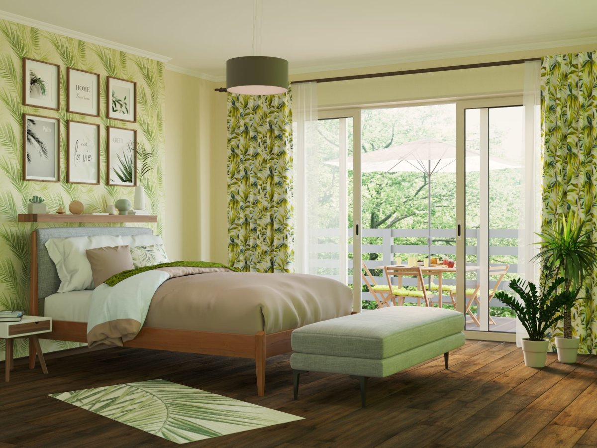 Перья в интерьере спальни