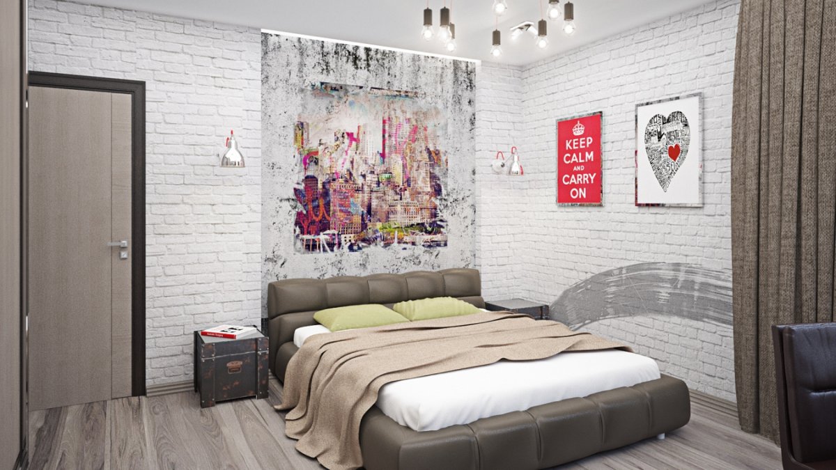 Спальня лофт светлая