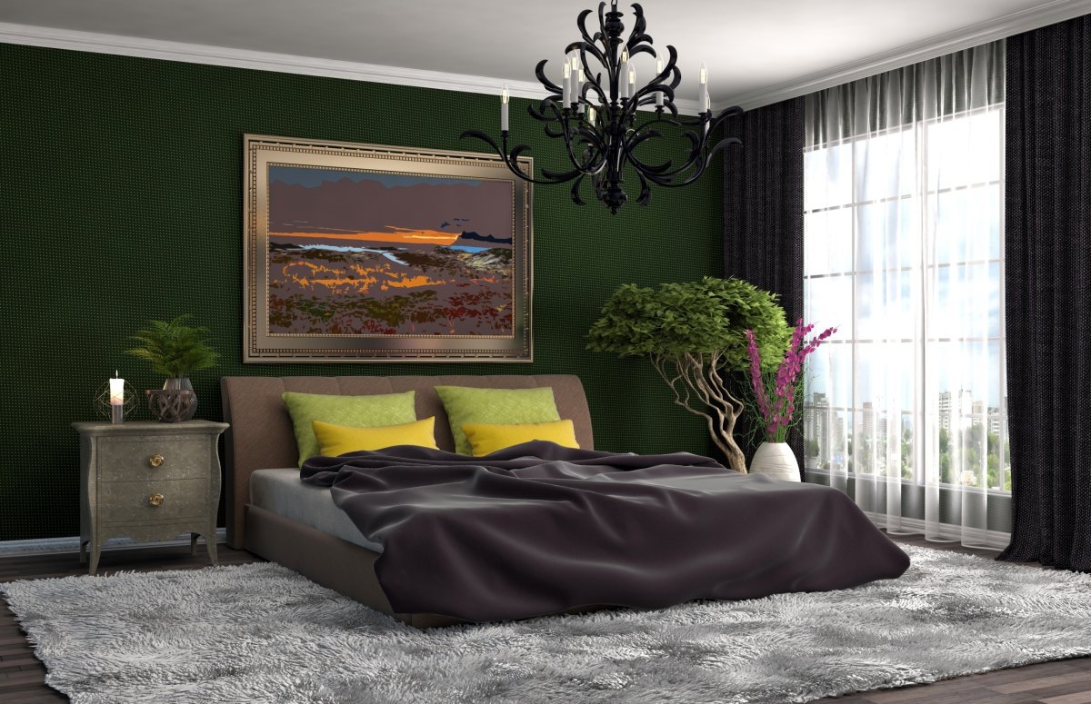 Зелено коричневая спальня