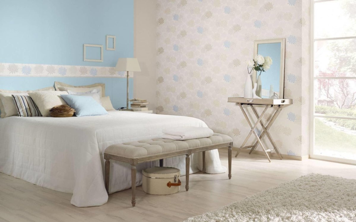Обои для спальни комбинированные пастельных тонах