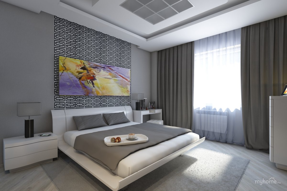 Спальня в стиле хайтек в серых тонах