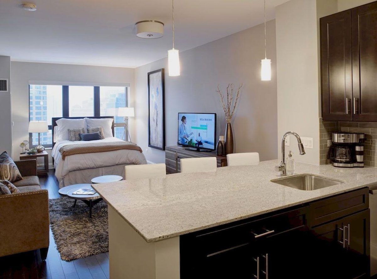 Зонирование кухни и спальни