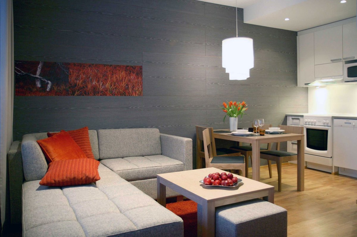 Кухня-гостиная 12 кв.м с диваном