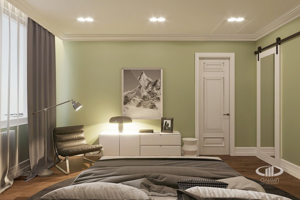 Спальня в оливковом цвете
