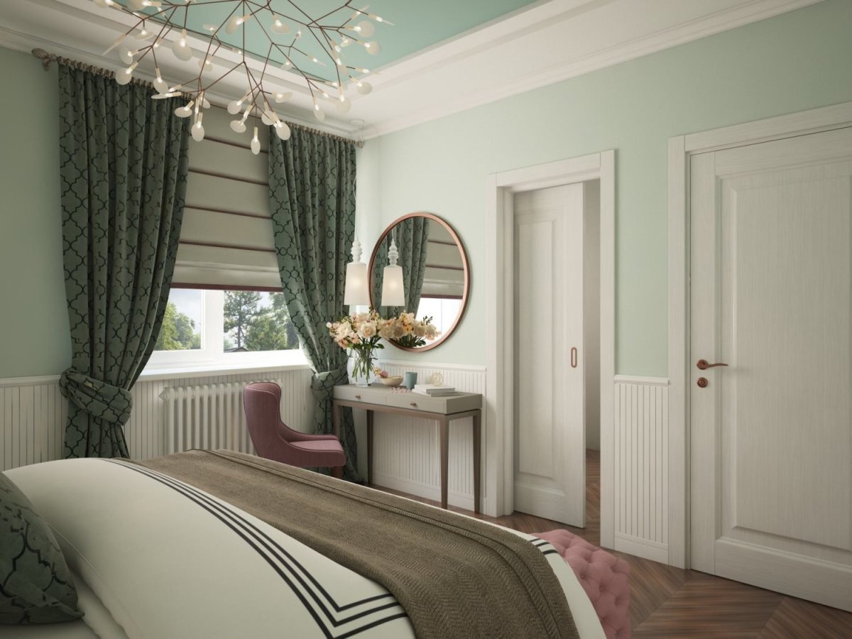 Спальня в оливково бежевых цветах