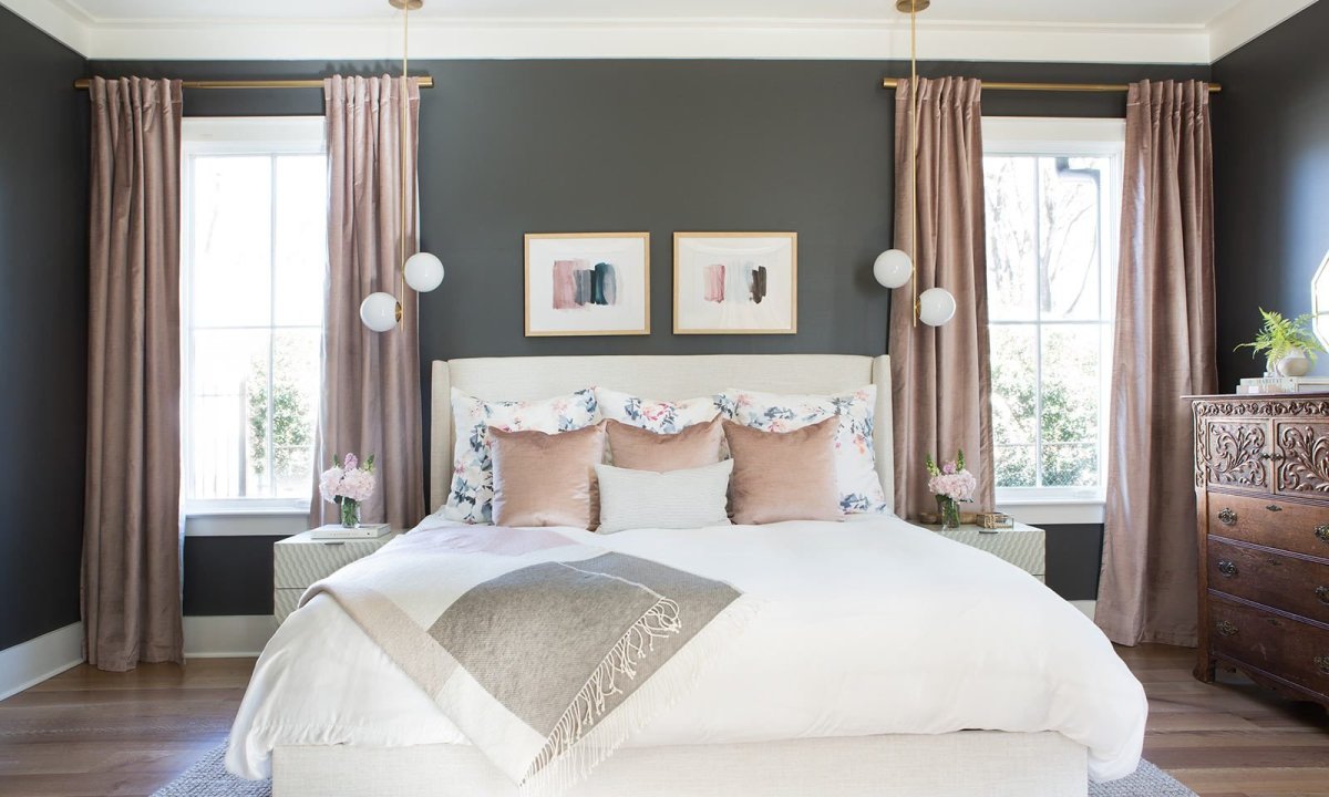 Кофейный цвет стен в спальне