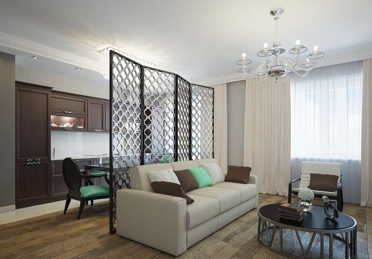 Зонирование кухни и гостиной