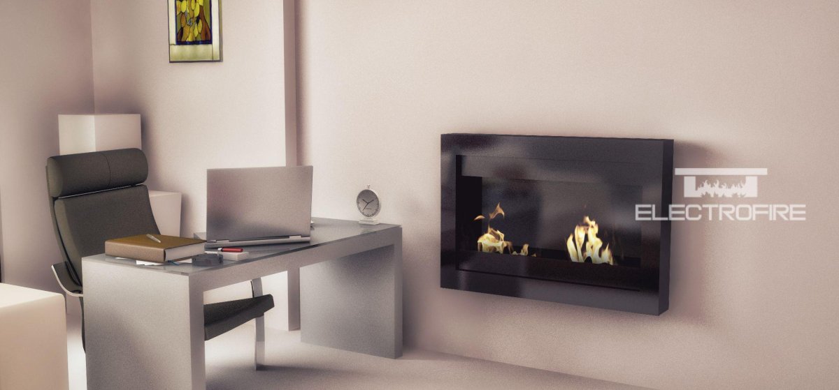 Горизонтальный газовый камин в каменной стене