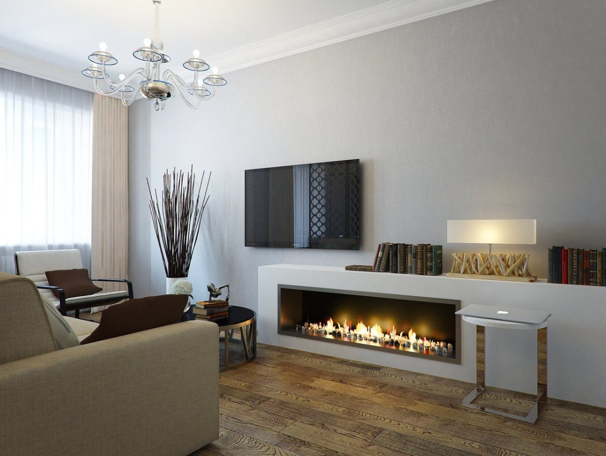 Гостиная с биокамином в современном стиле