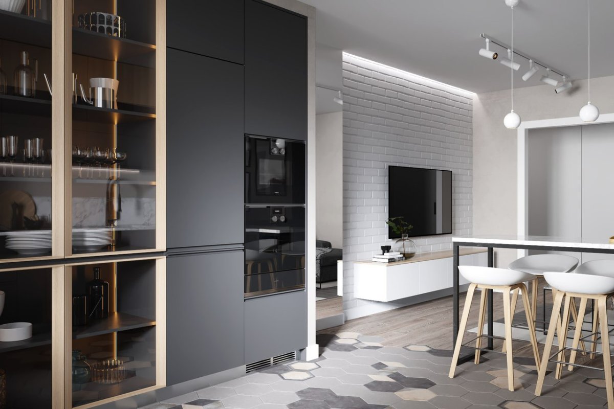 Кухня гостиная два окна в углу