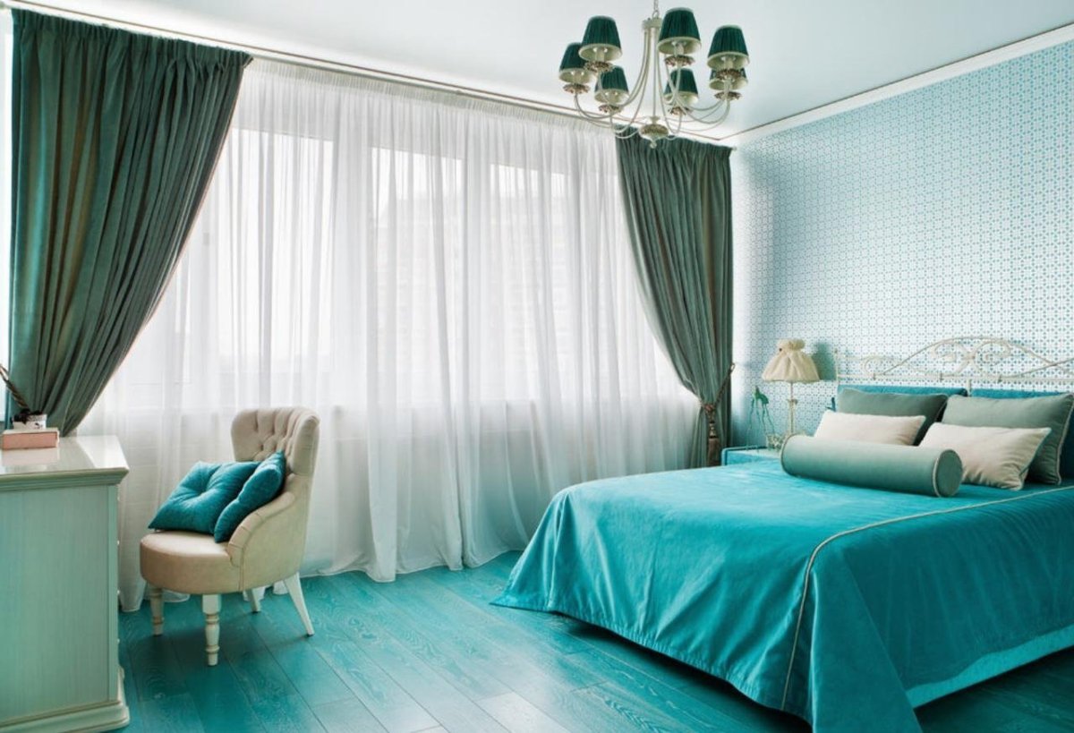 Ментоловые шторы в интерьере