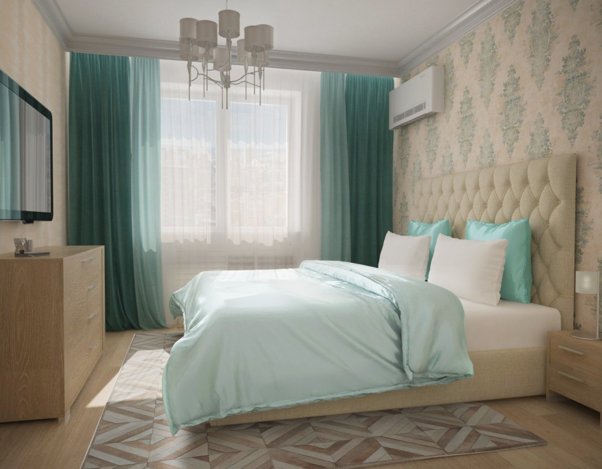 Спальня в бирюзовых тонах классика