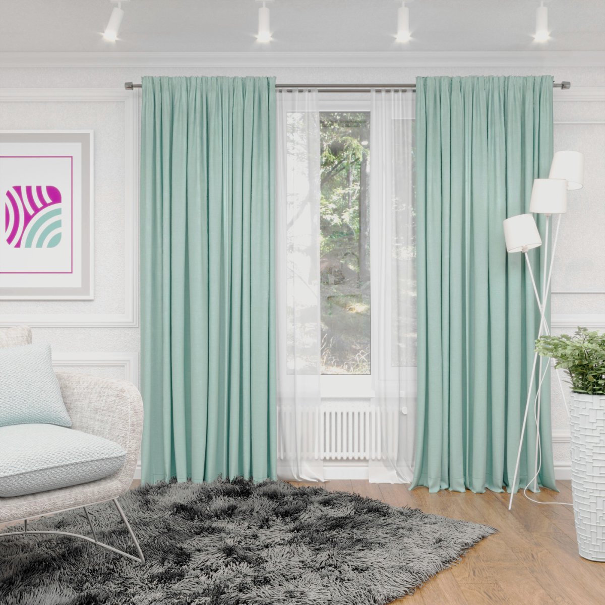 Гостиная в бежево изумрудных тонах