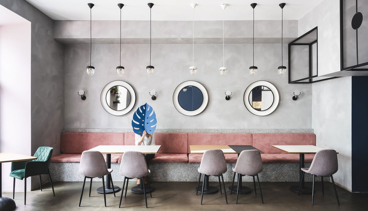 Интерьер бетонных стен в кафе