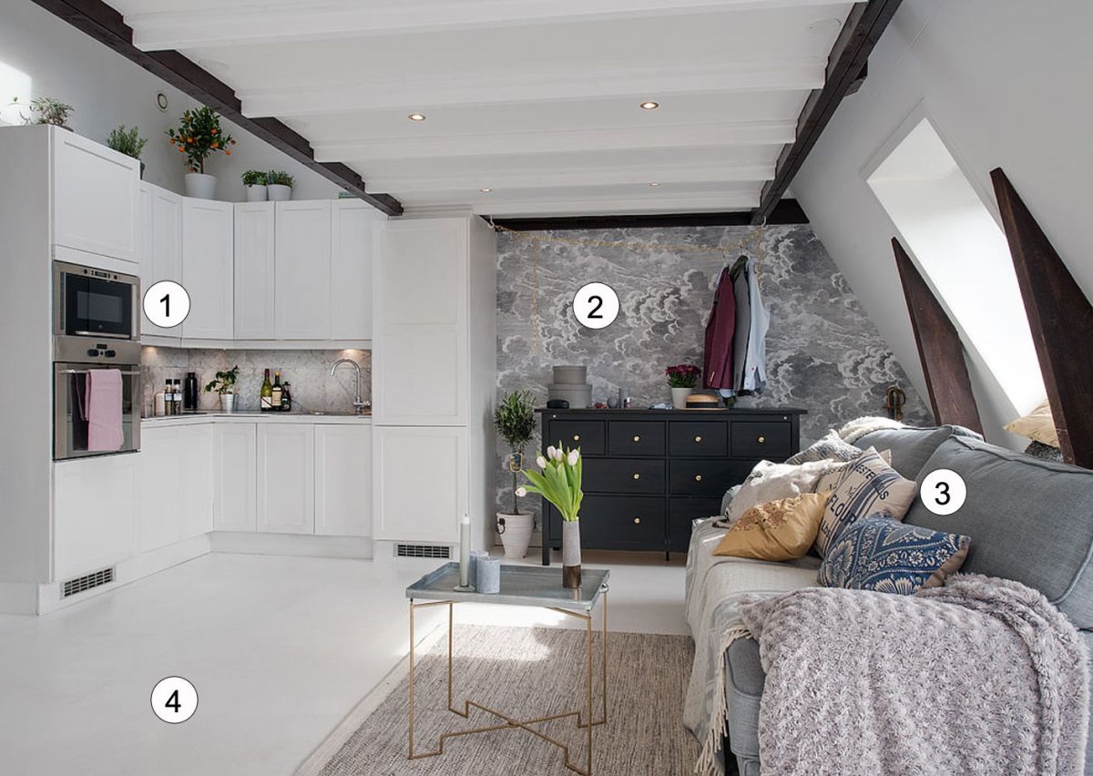 Кухня со скошенным потолком