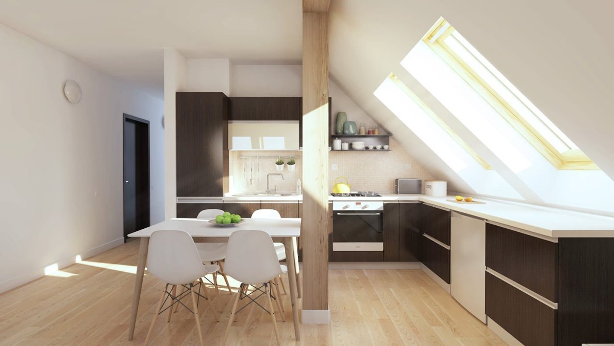 Кухня на мансардном этаже