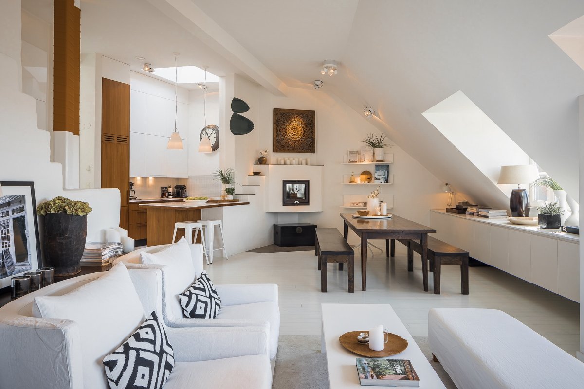 Кухня на мансарде в частном доме