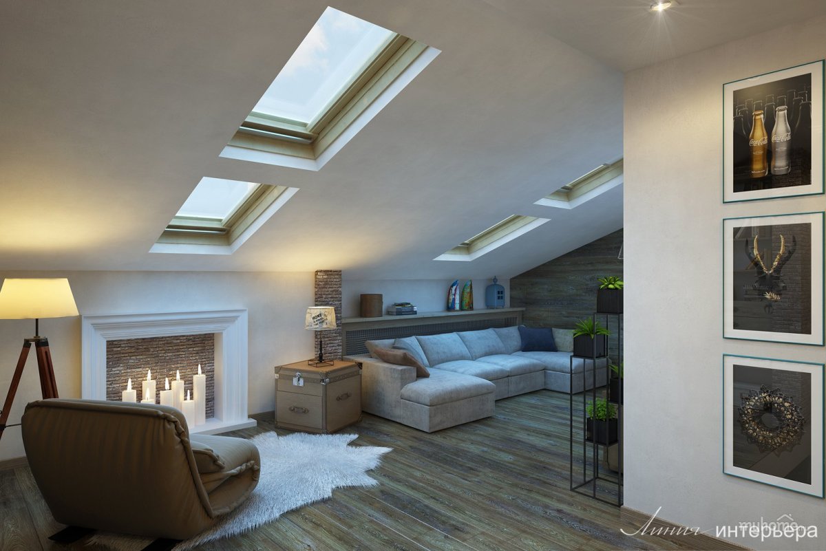 Кухня-гостиная на мансарде