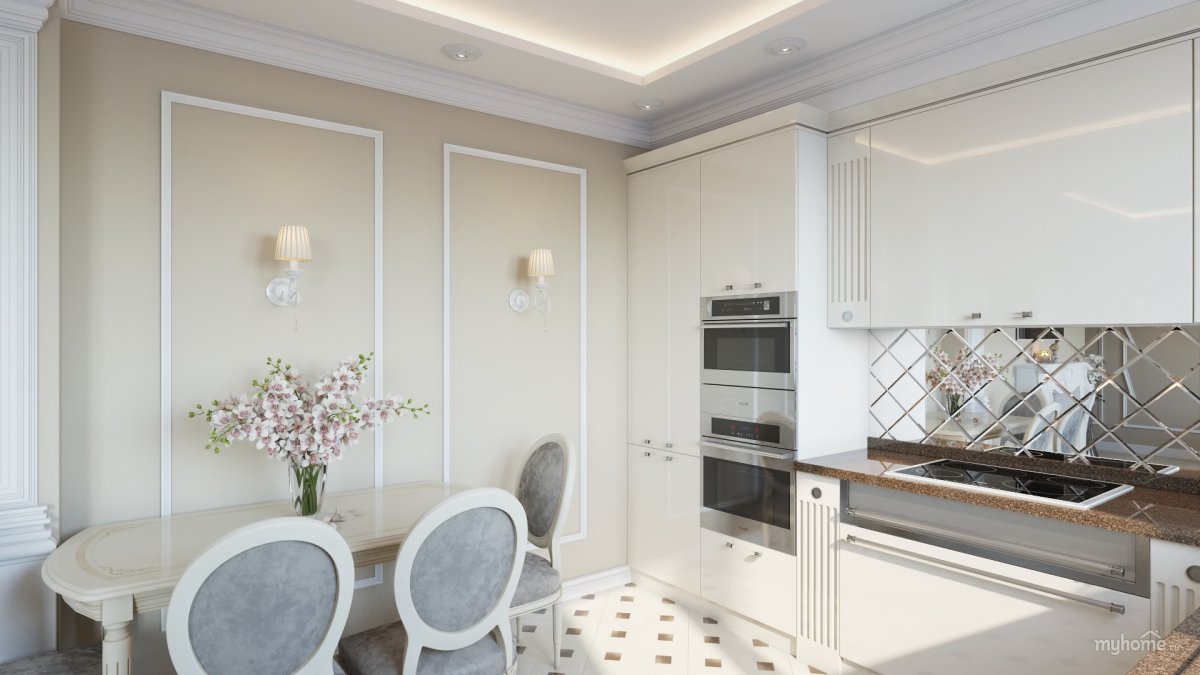 Зеркало на фасадах кухни