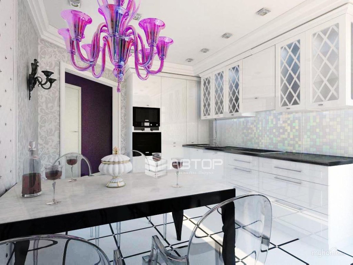 Кухня с зеркальными фасадами