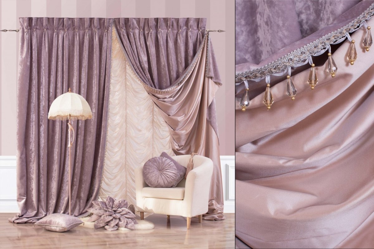 Пудровые шторы в интерьере