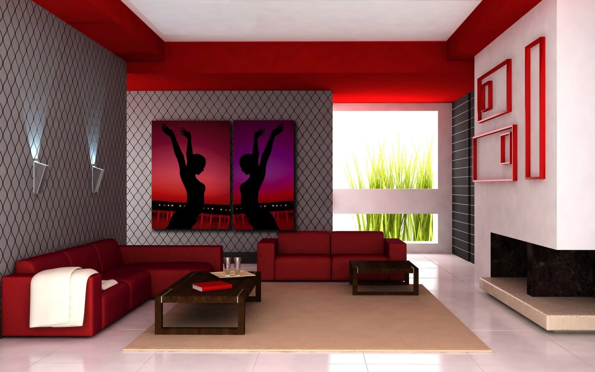 Спальня в красно белых тонах