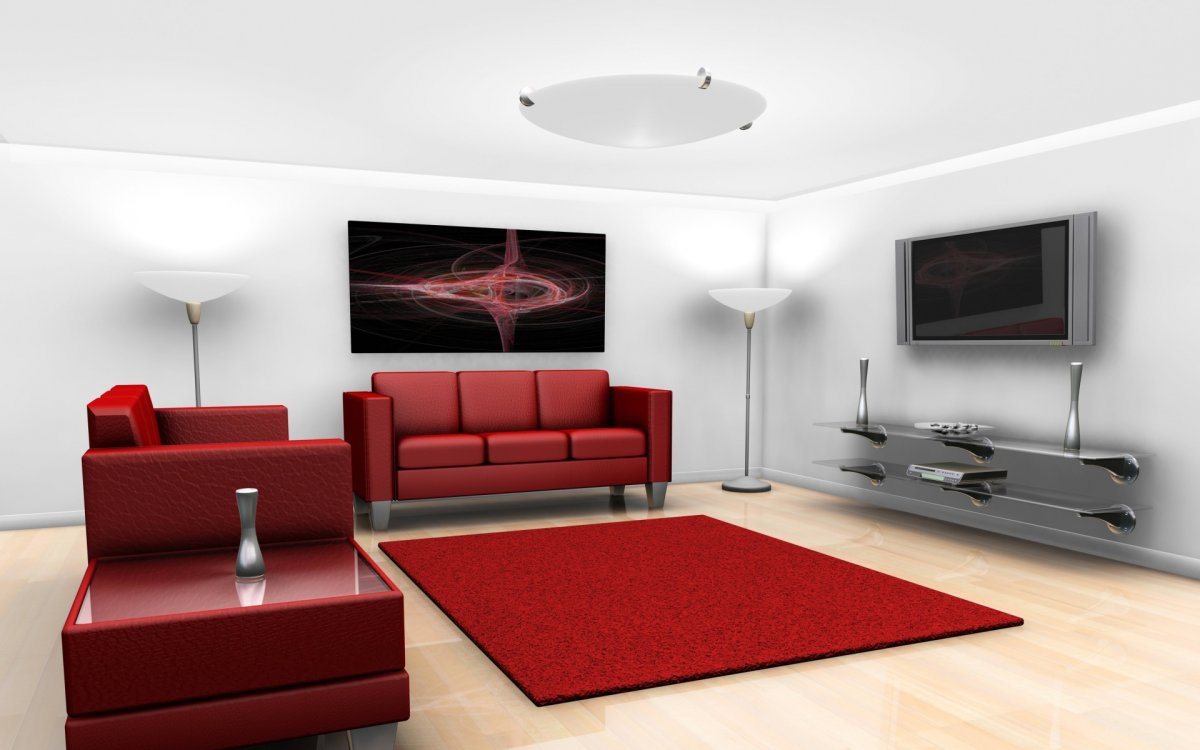 Гостиная с бордовыми обоями