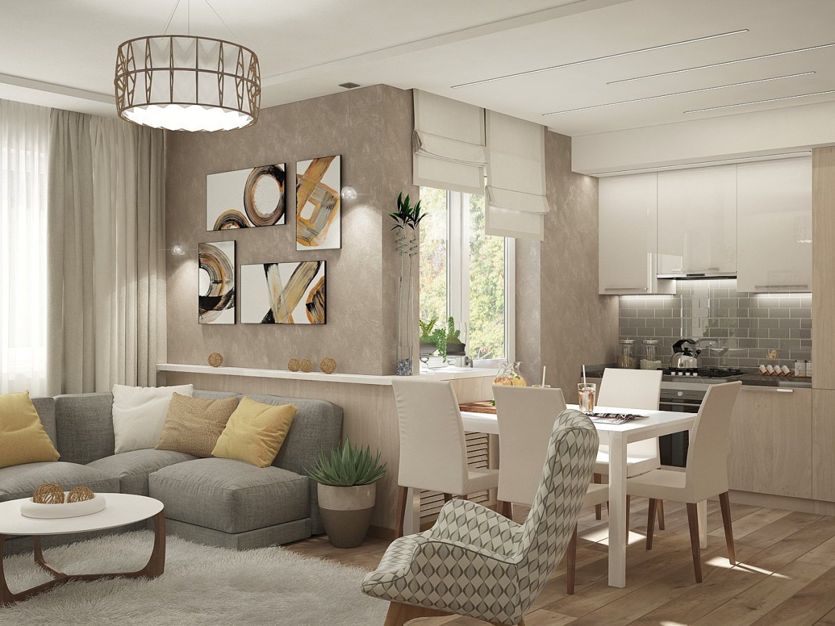 Расположение мебели в кухне гостиной