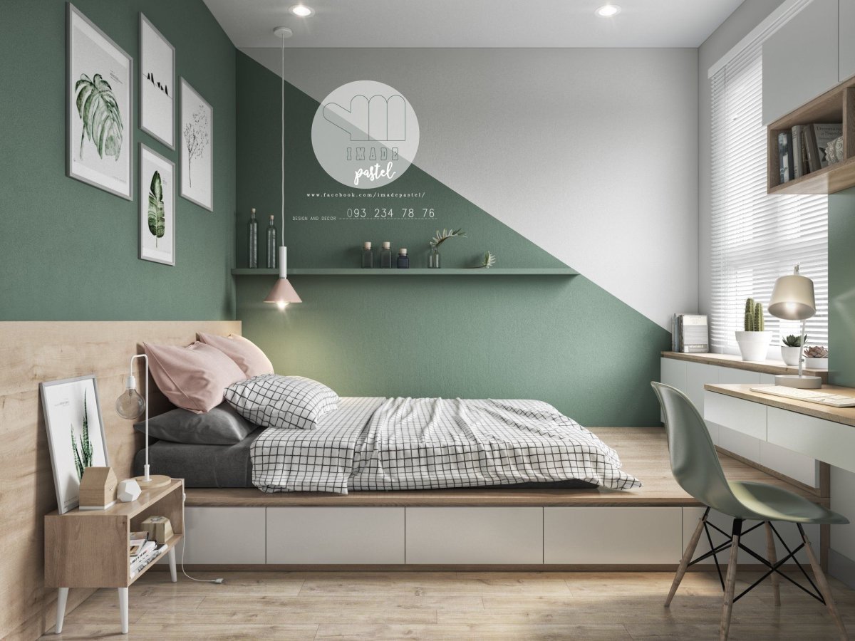 Темно зеленая спальня