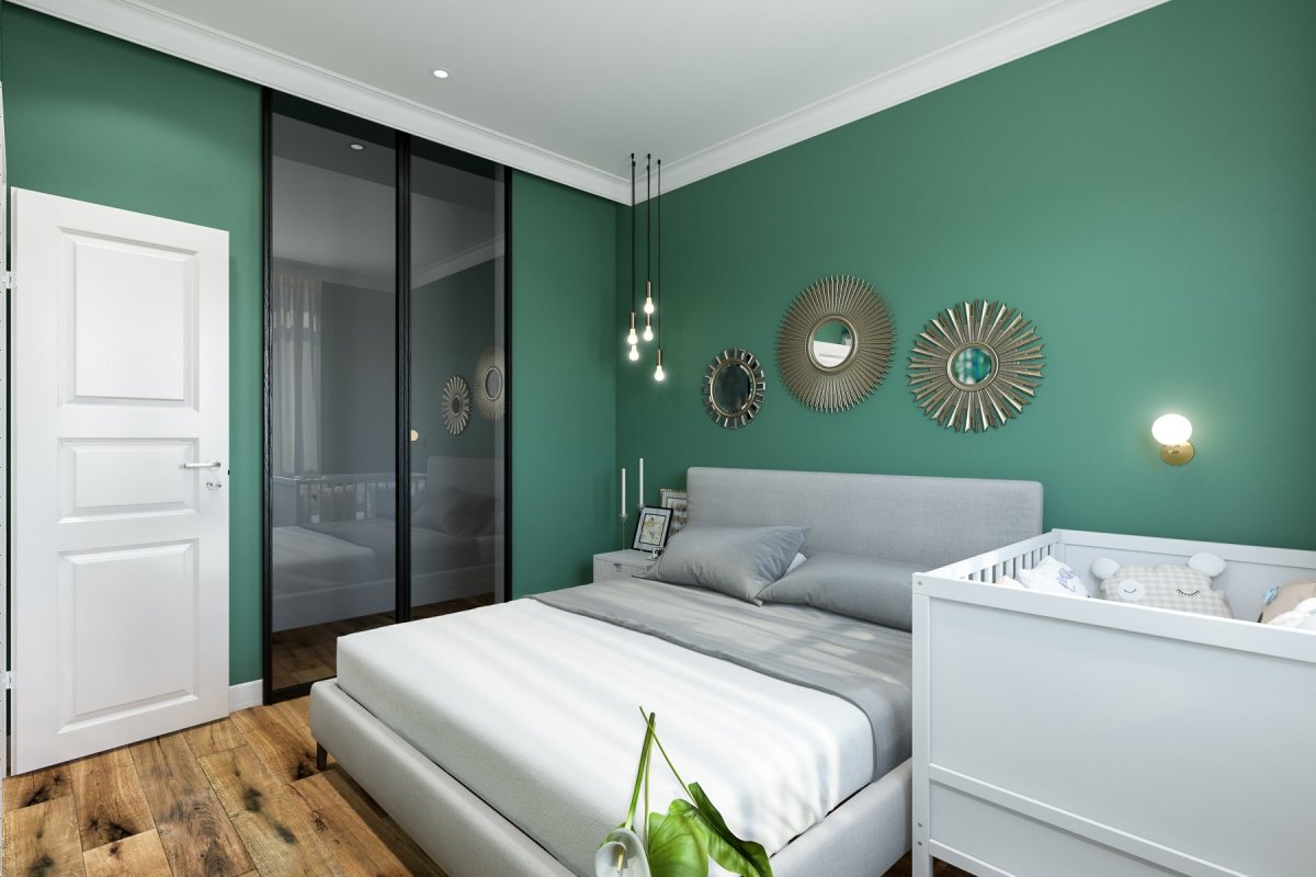 Зеленый диван в интерьере