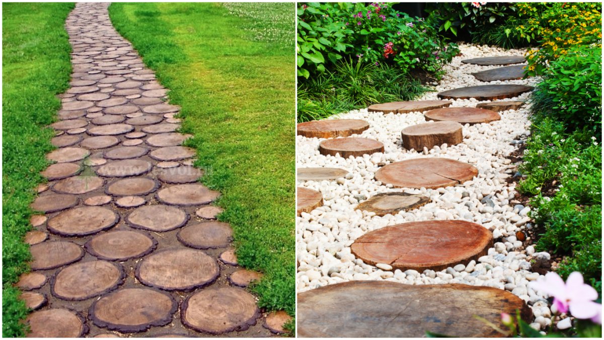 Дорожка из спилов дерева