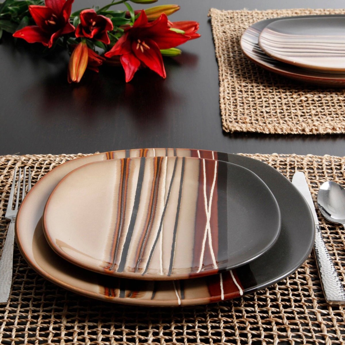 Тарелка керамическая beautiful 32-piece Brown stylish Dinnerware Set Round Square Plates Bowls Mugs