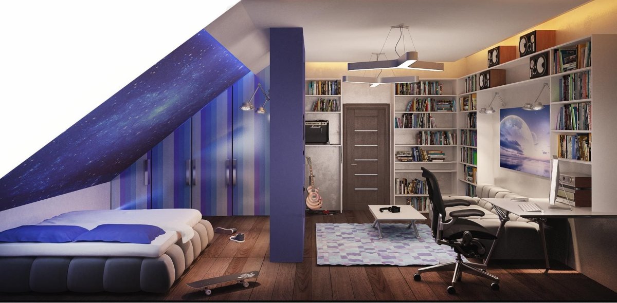Комната на мансарде для подростка