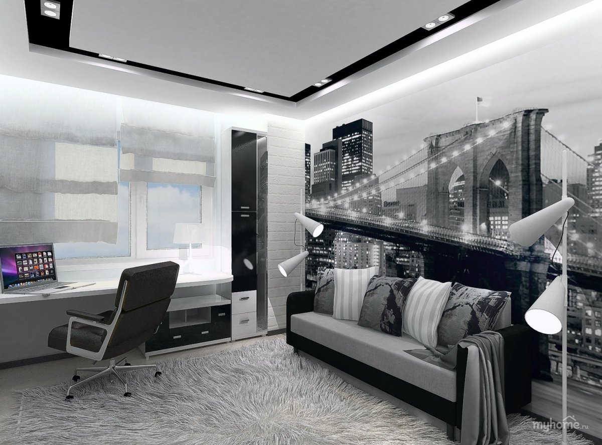 Черно белая комната для подростка