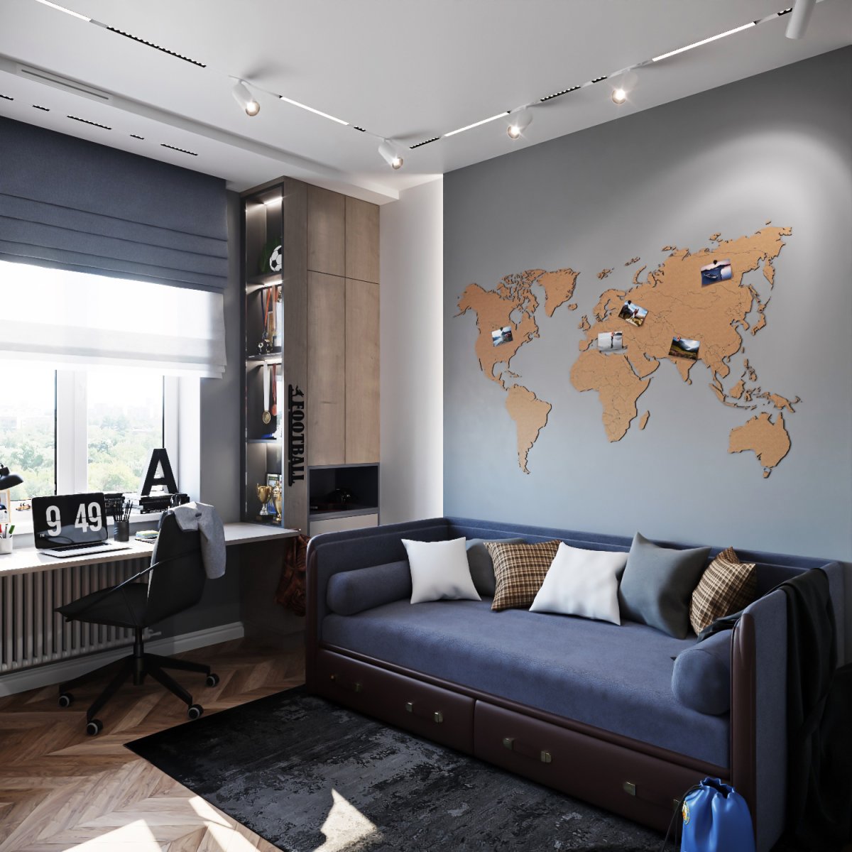 Серая комната зал для мальчика