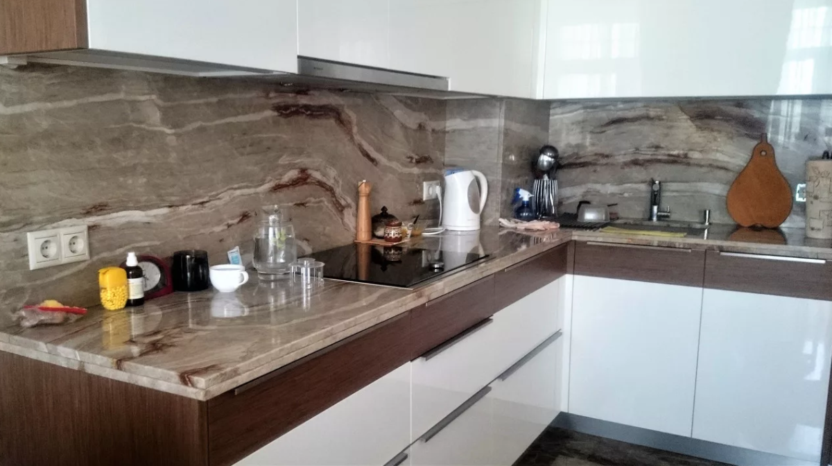 Фартук для кухни под мрамор