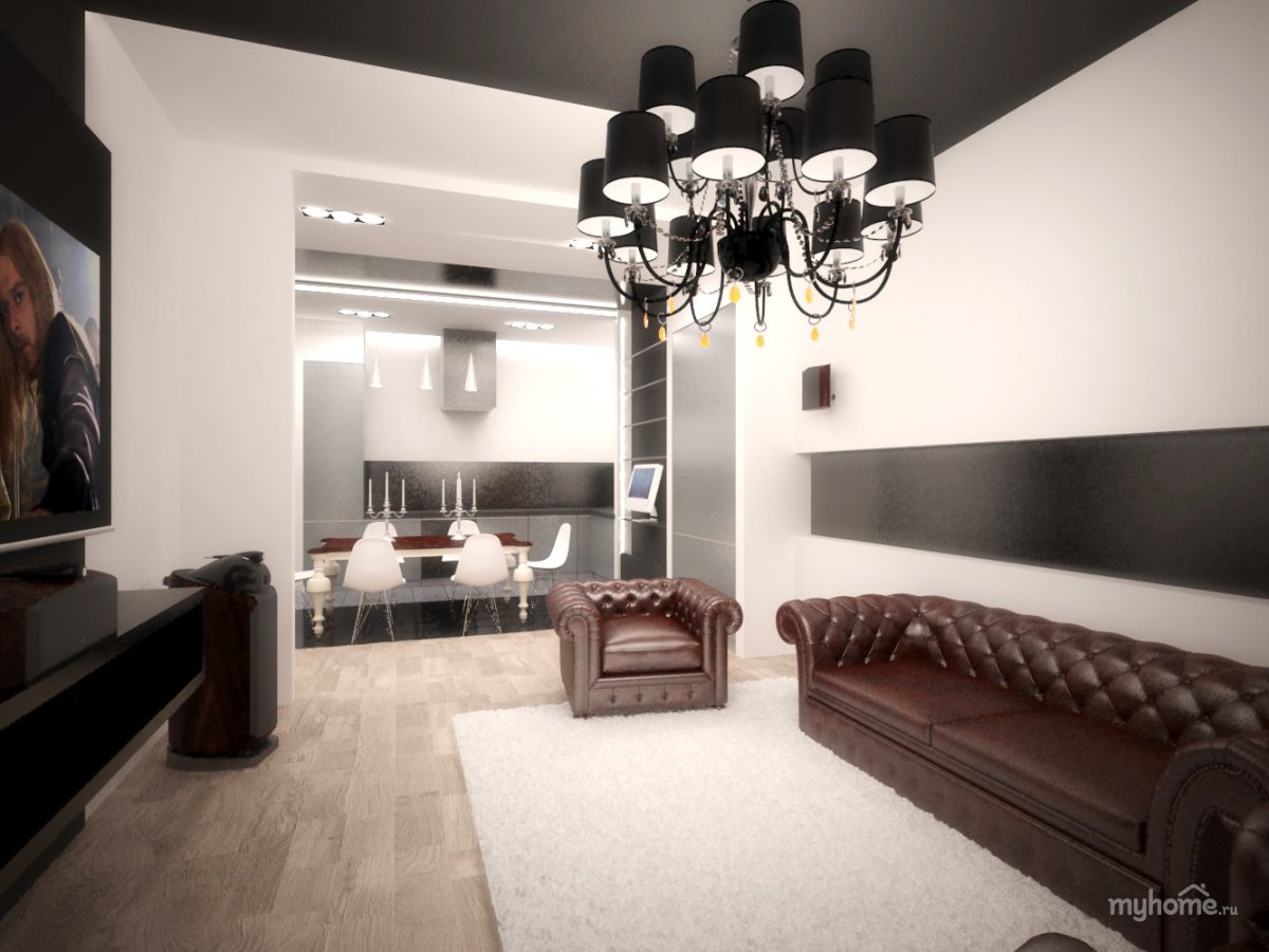 Дизайн квартиры студии с темным полом