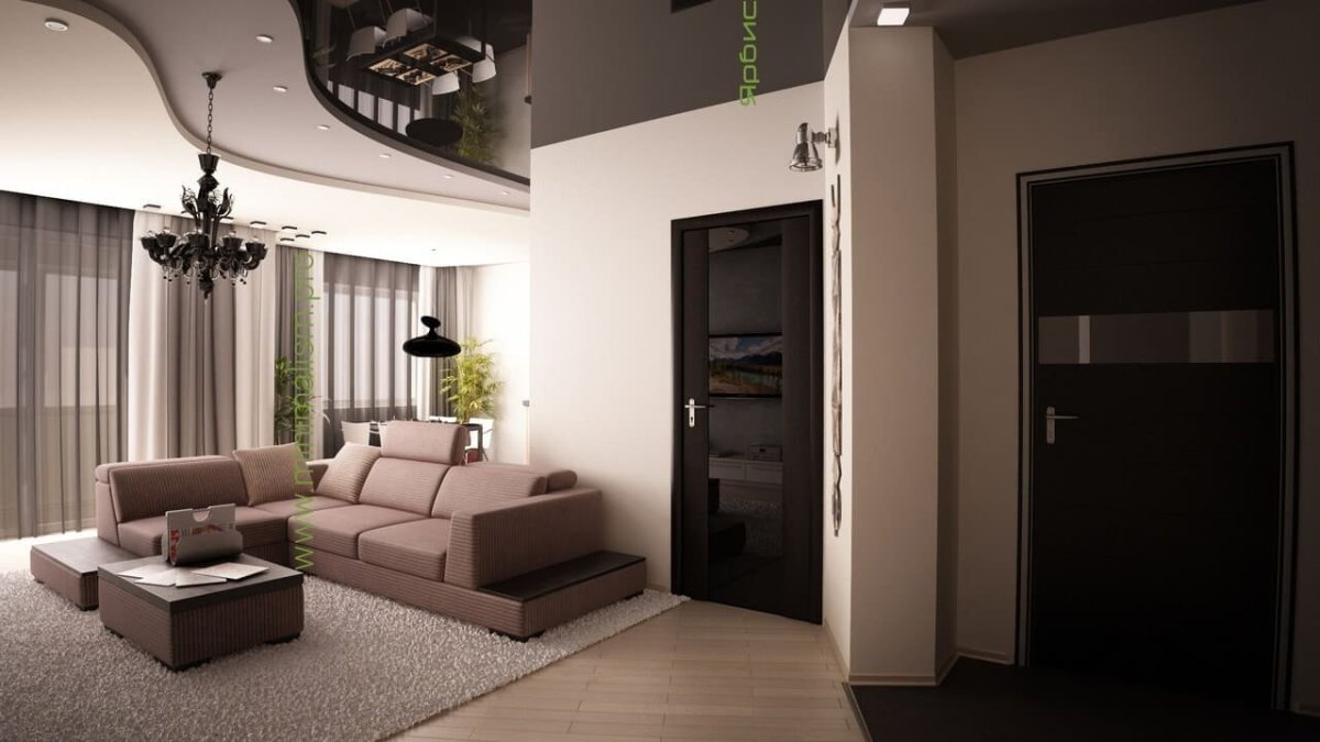 Гостиная с темными полами