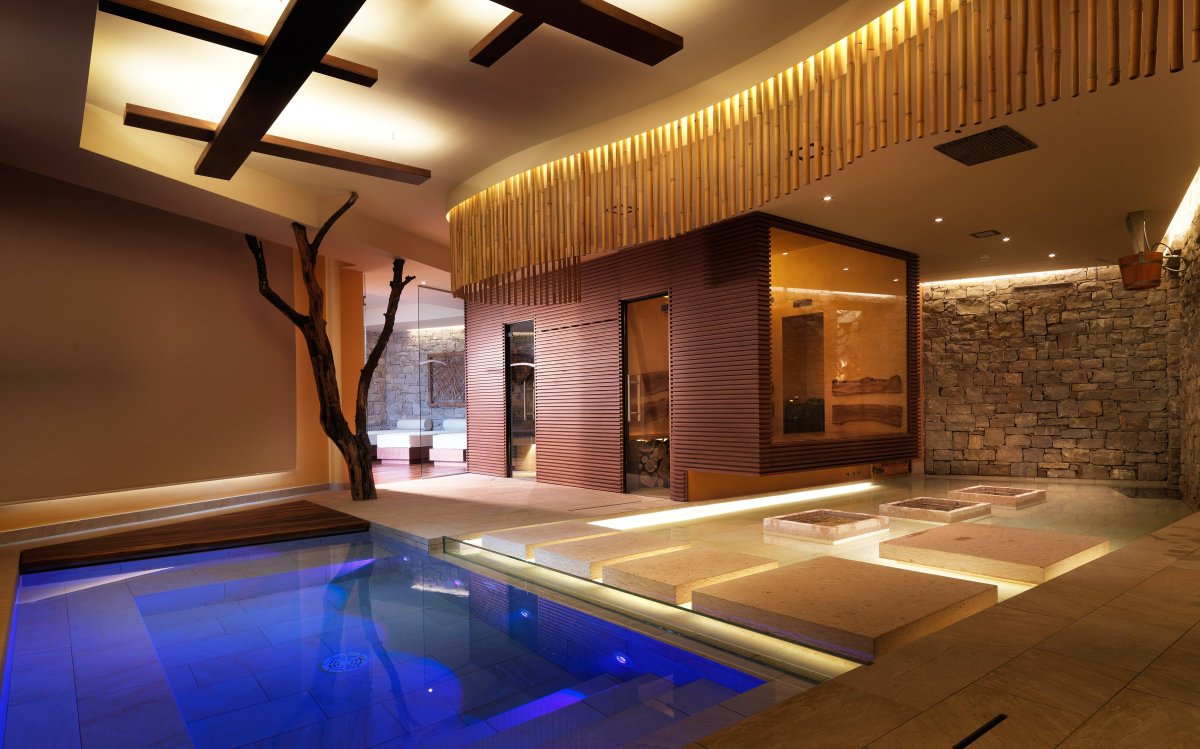 Деревянная баня с бассейном