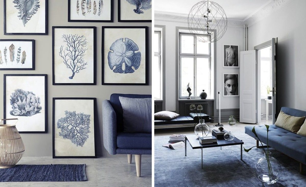 Серые стены голубой декор