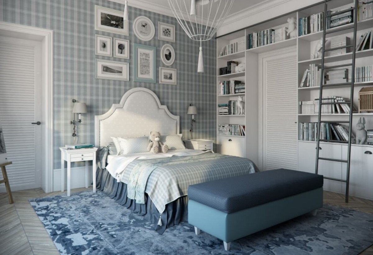 Спальня в серо голубых тонах