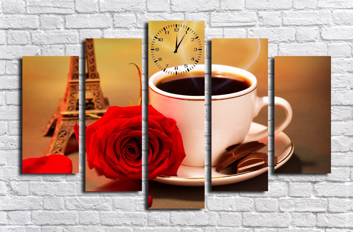 Часы-картина настенные модульные в интерьере