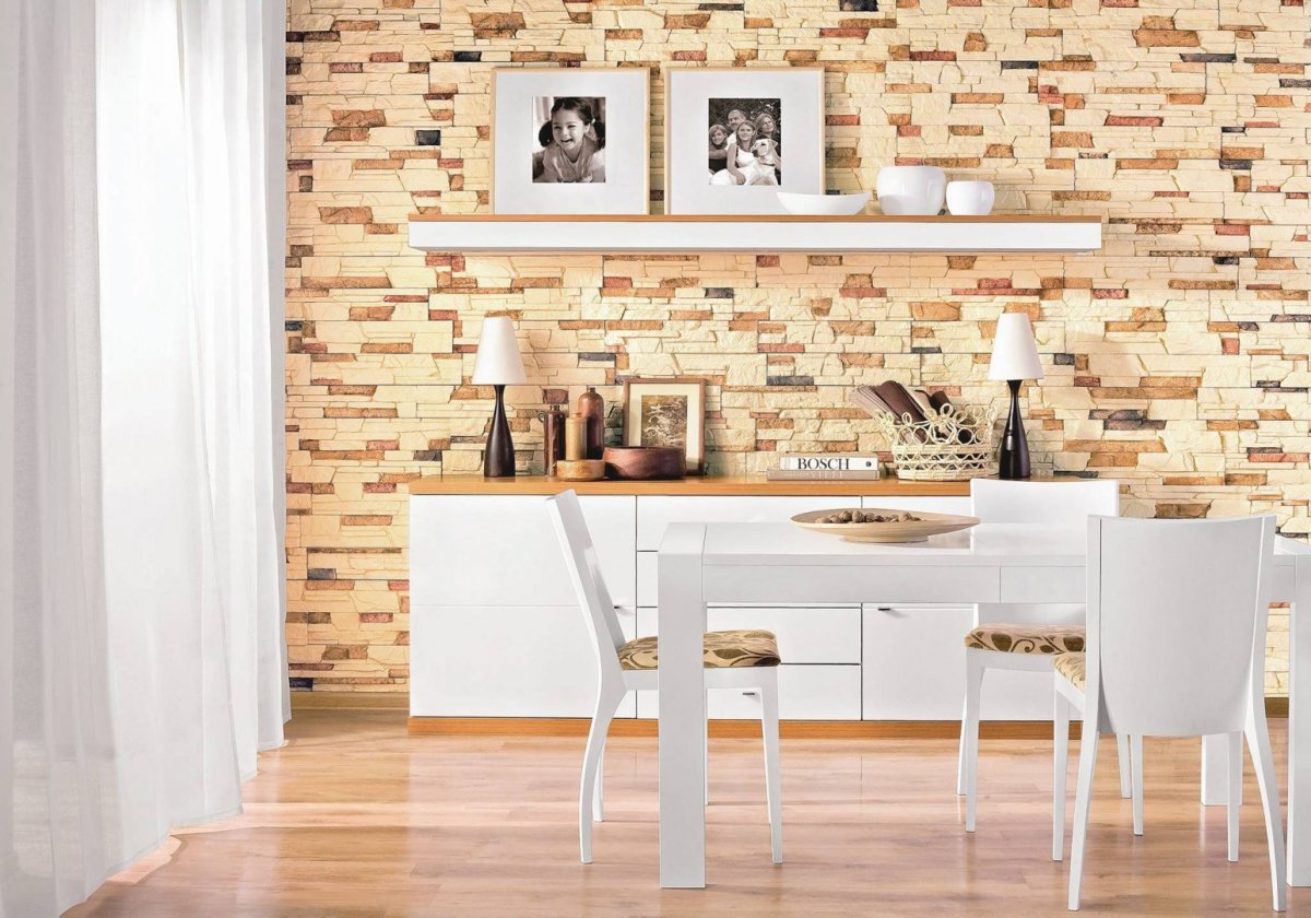 Отделка кухни под камень