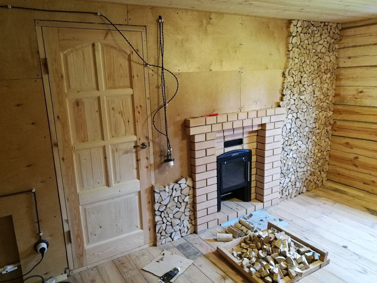 Отделка возле печи в бане