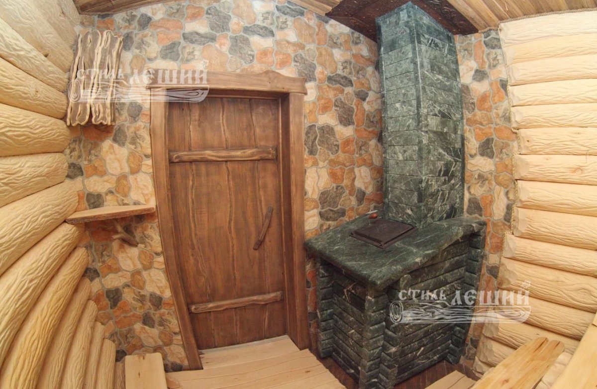 Отделка печи в бане камнем