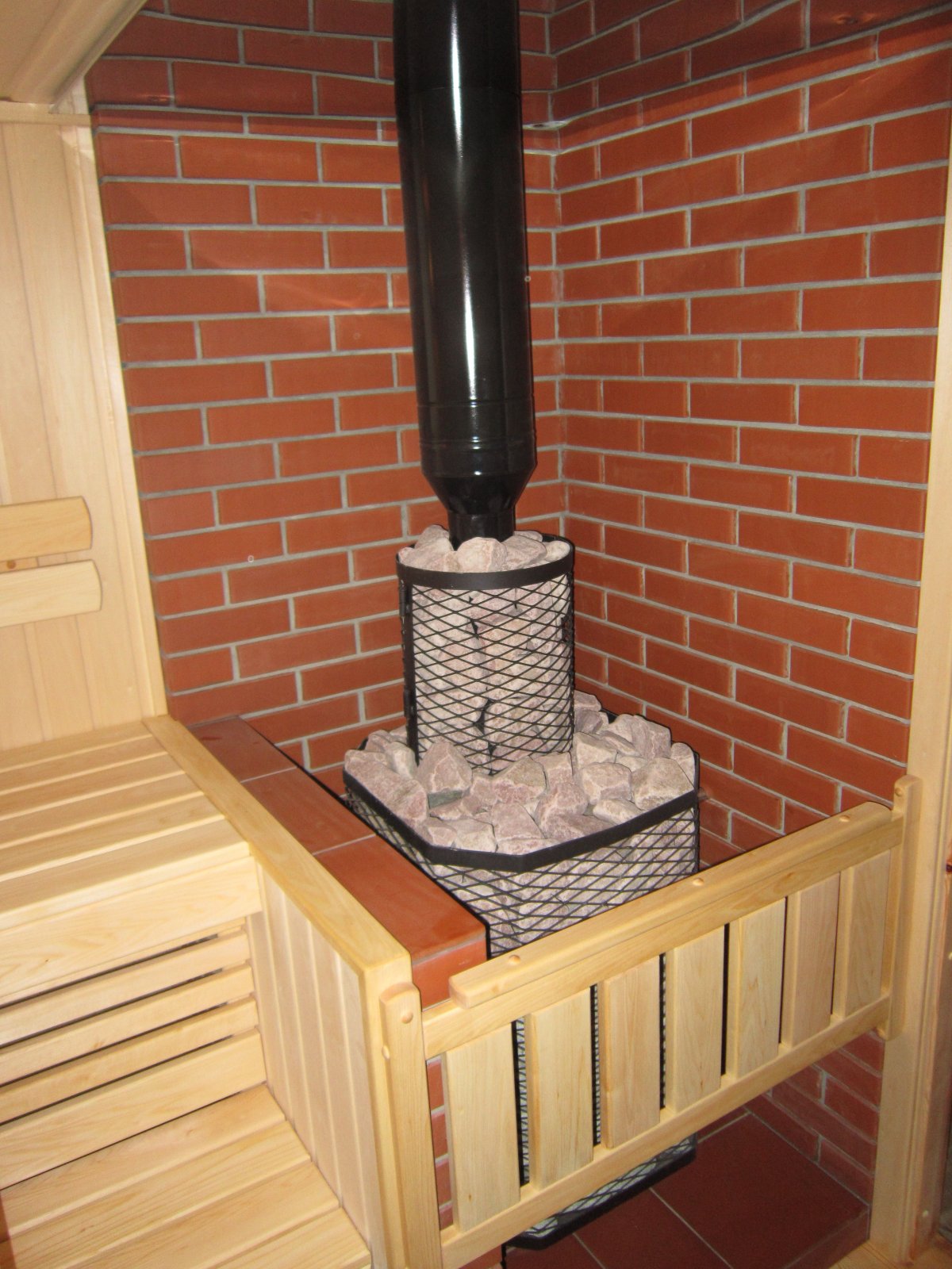 Отделка вокруг печи в бане