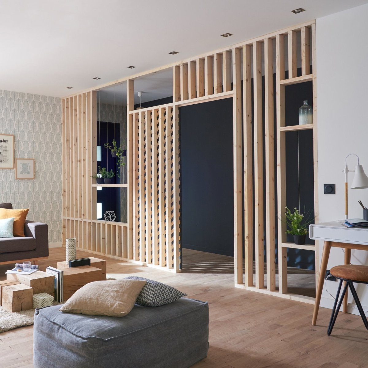 Деревянные рейки в интерьере