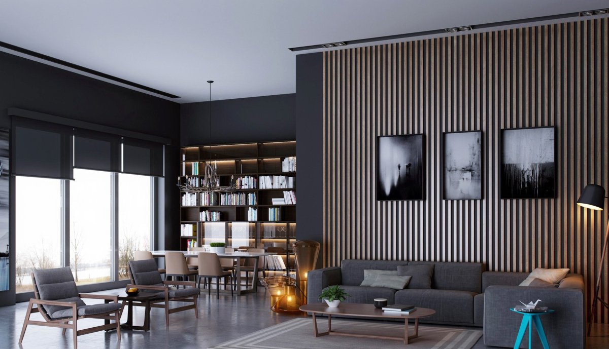 Деревянные рейки в интерьере