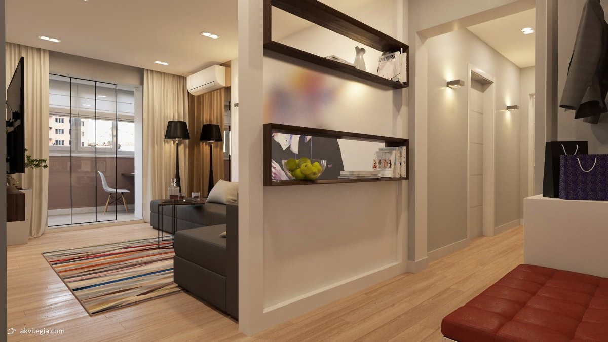 Холл совмещенный с гостиной